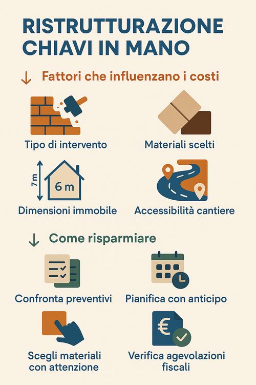 Infografica che spiega quali sono i fattori da valutare per il budget della ristrutturazione a corpo.