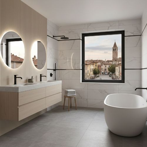 Bagno moderno ristrutturato con affaccio sul centro di Pordenone