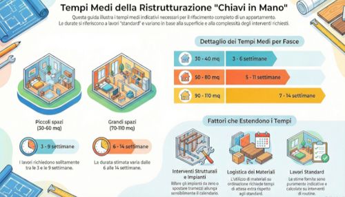 Infografica tempi ristrutturazione appartamento con lavori standard.