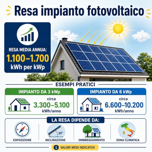 Quanto rende un impianto fotovoltaico e da cosa dipende: infografica valori medi
