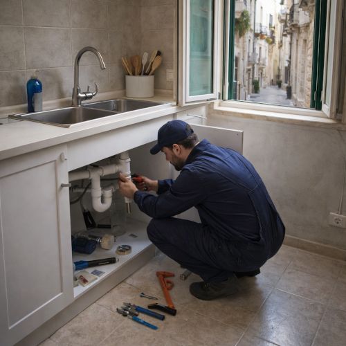 Riparazione tubo della cucina a Bari Vecchia, intervento idraulico in emergenza.